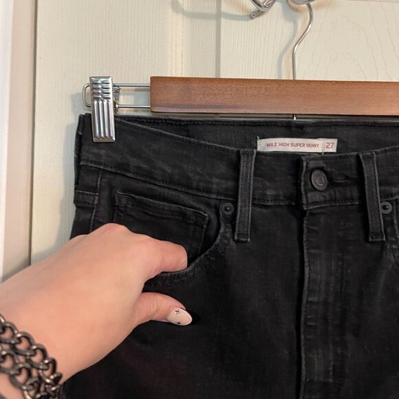 Levi's Womens Black Stretch High Rise Mile High Super Skinny Jeans Size 27 - Picture 3 of 8